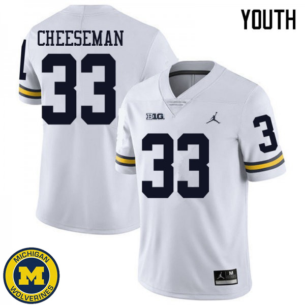 Youth University of Michigan #33 Camaron Cheeseman White Jordan Brand Fashion Jersey